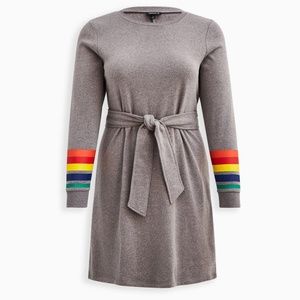 NWT Torrid Comfy Cozy Gray Fleece Sweatshirt Dress Rainbow Striped Women Size 2X